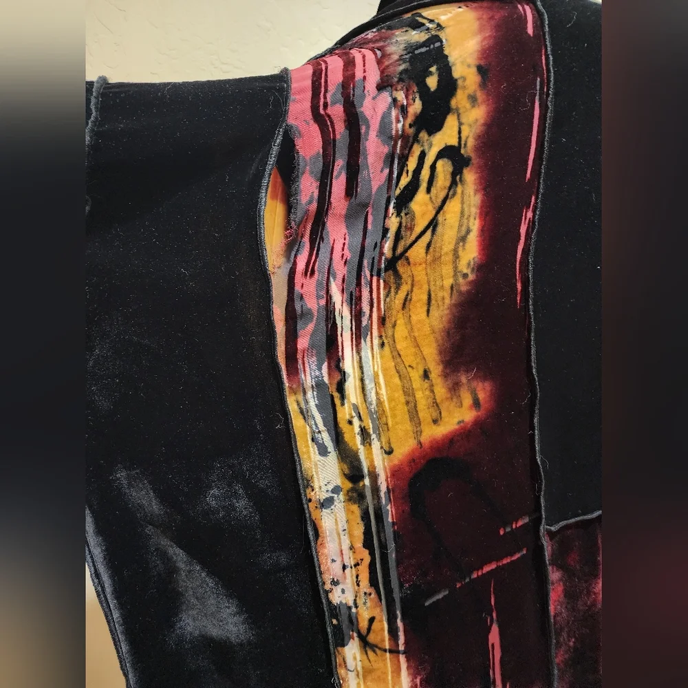 EGO originals Art-to-wear semi sheer silk Velvet long Cardigan brown red ML - Picture 8 of 12